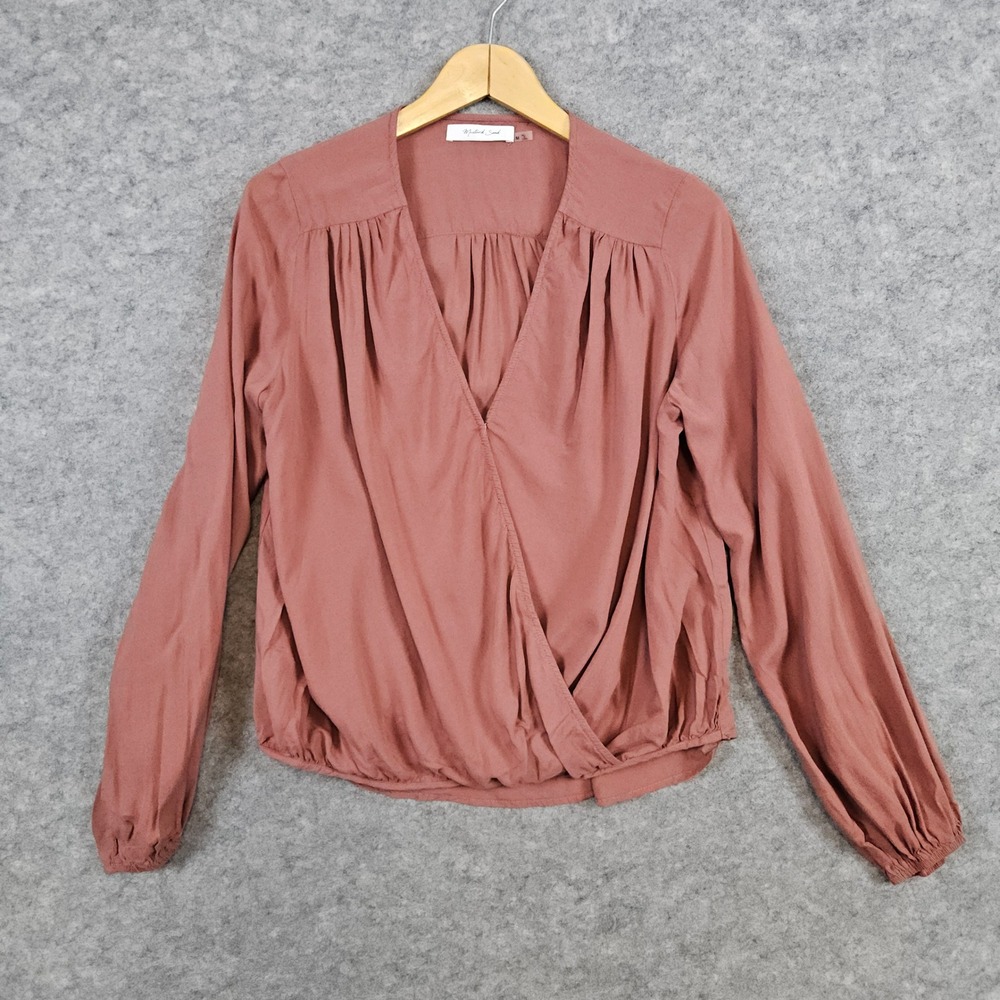 Mustard Seed Womens Long Sleeve V-Neck Wrap Snap Blouse Mauve Size M Lightweight